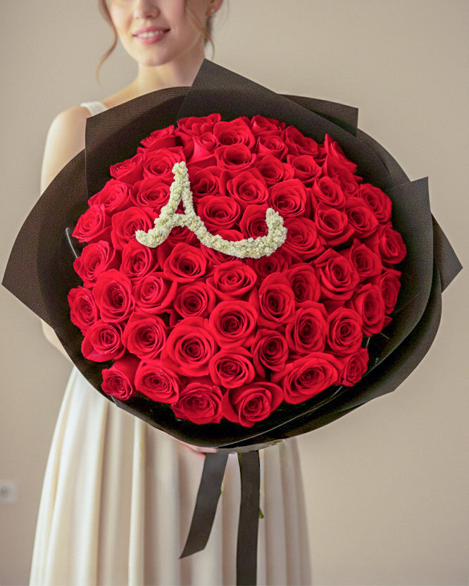 Monogram Red Rose Bouquet