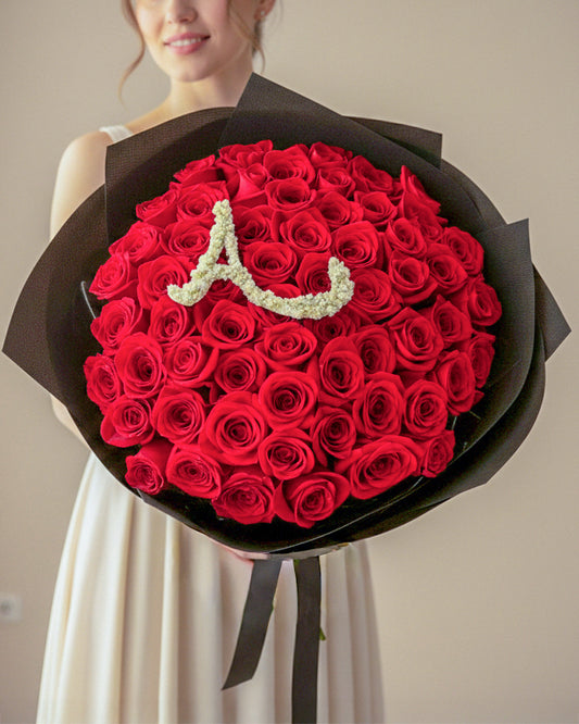 Monogram Red Rose Bouquet